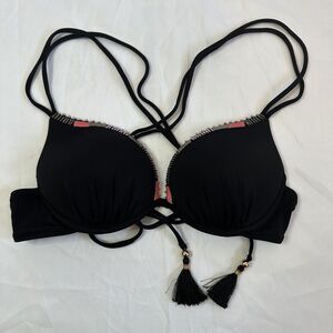 Victorias Secret Padded Bikini Top Black with Embroidered Detail Size 34B